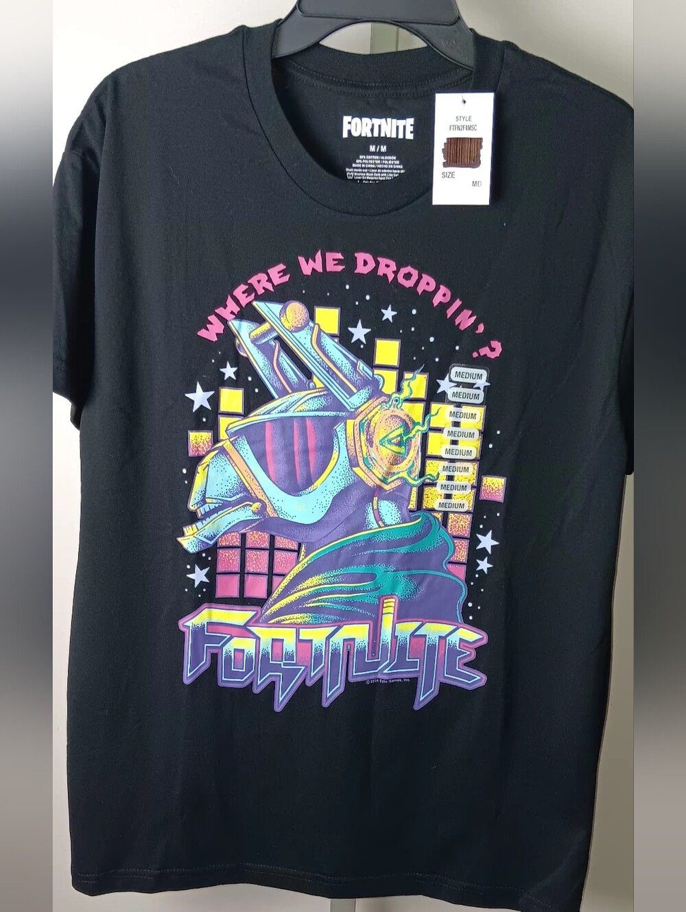 Fortnite Men’s Black Short Sleeve Graphic Tee - Neon Llama FREE GIFT INCLUDED